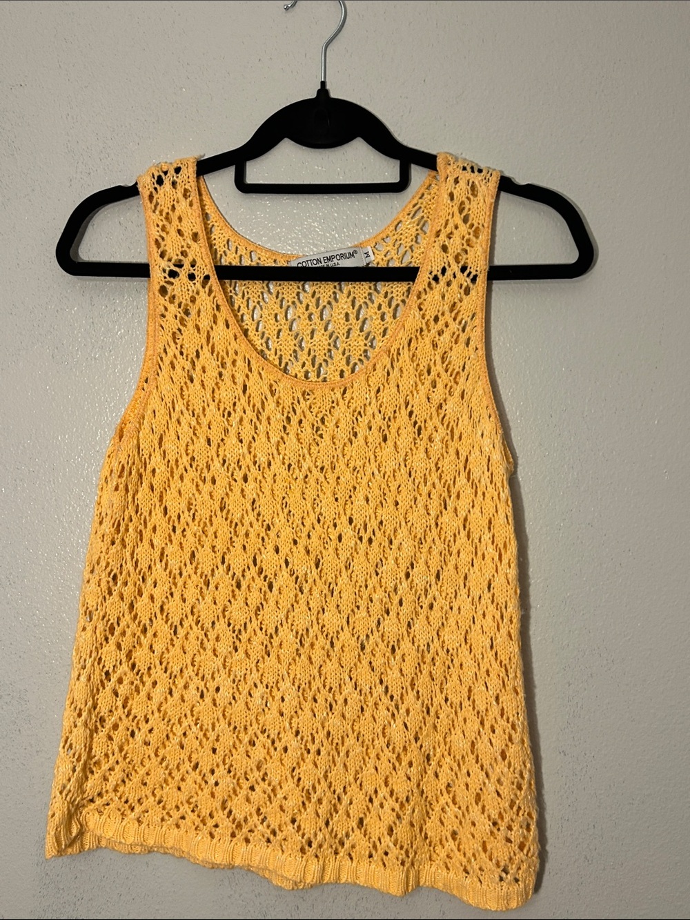Cotton Emporium Peach Crochet Open Knit Tank Top M Made USA